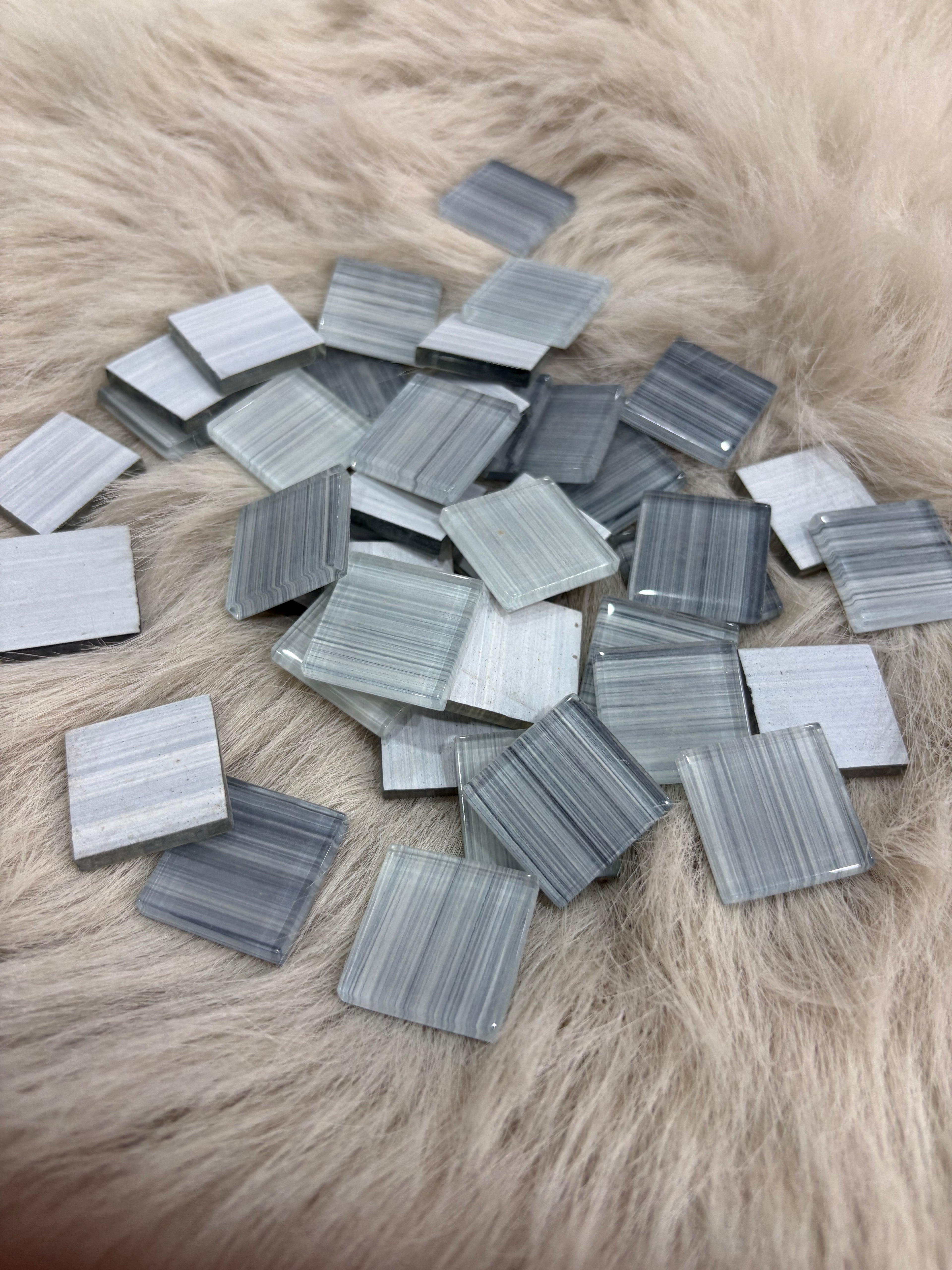 Sanatsal Kristal Mozaik KS-12 23x23mm Çizgili Gri Mix