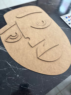 50x30cm Soyut Yüz Formu Ham Ahşap