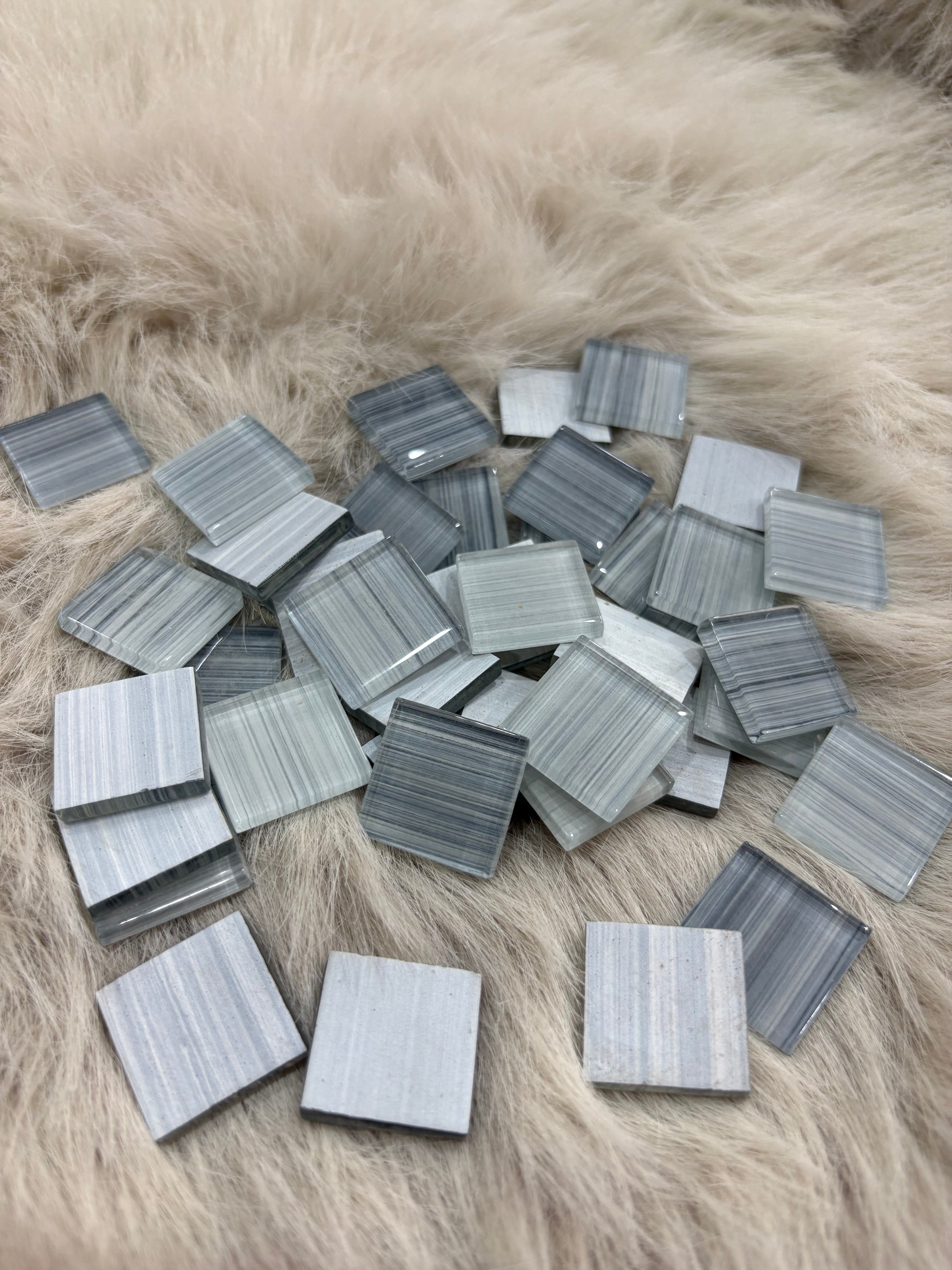 Sanatsal Kristal Mozaik KS-12 23x23mm Çizgili Gri Mix