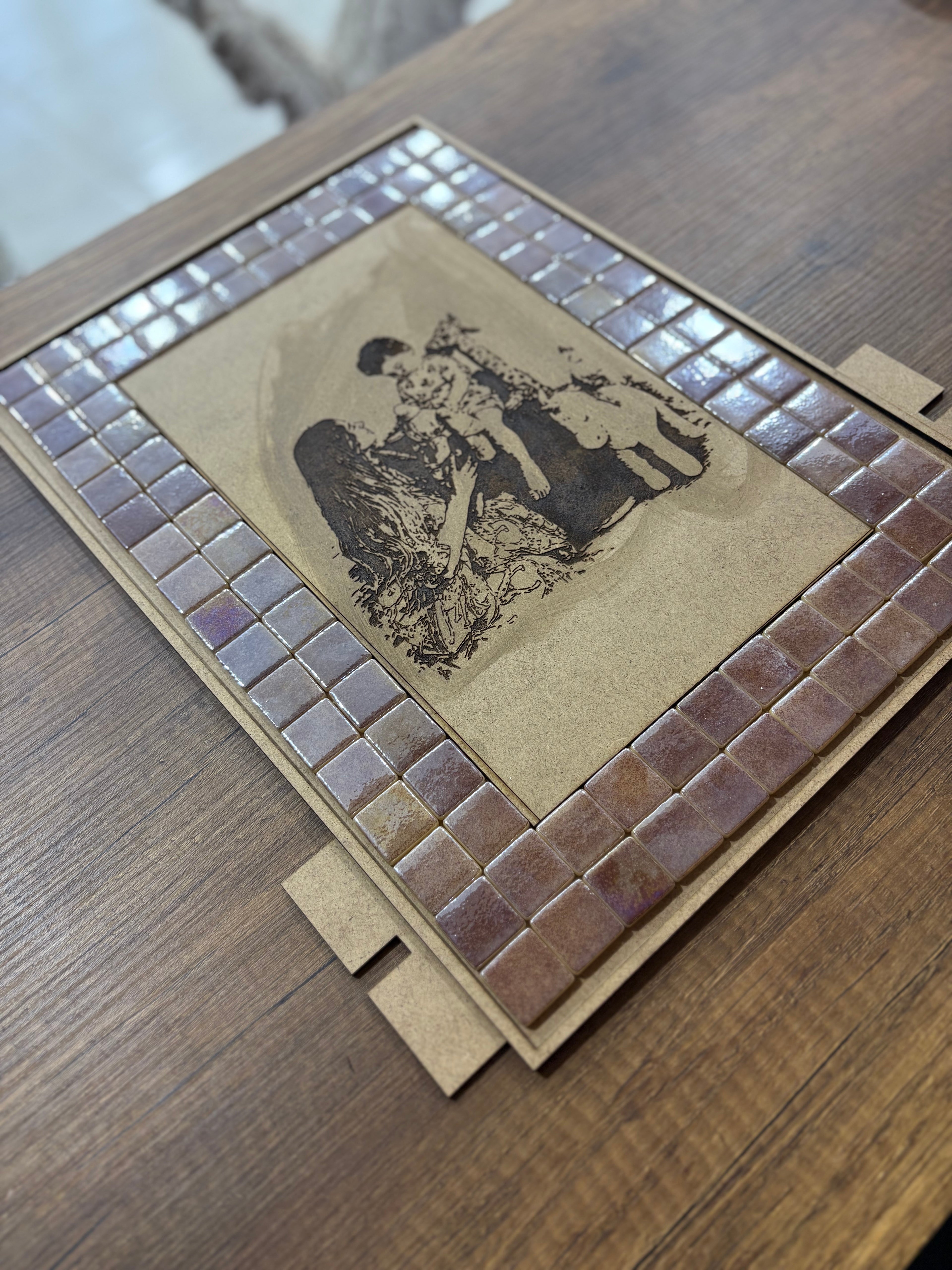 31x43cm Mozaik Tablo Ahşap Kazımalı (Anneler Günü Özel)