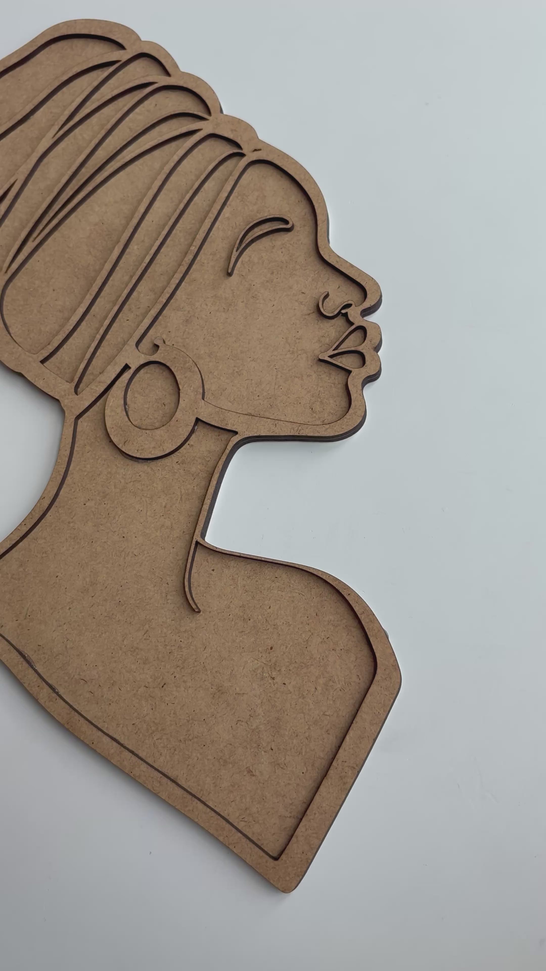 37x19cm Afro Silüet Ham Ahşap
